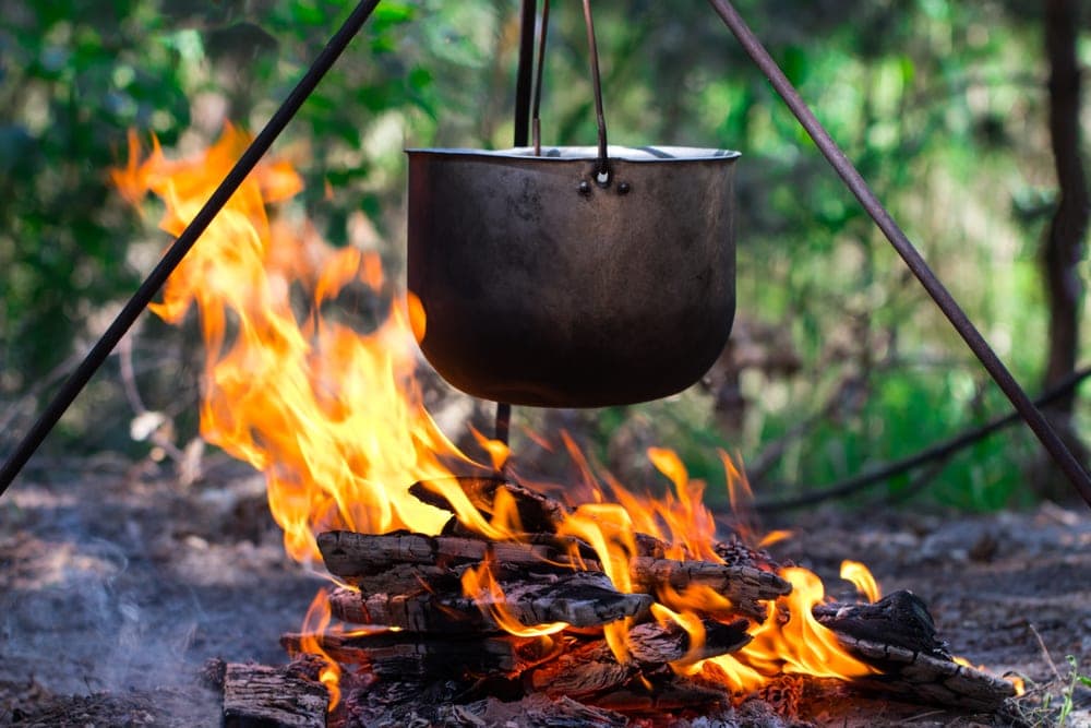 Boiling water at a campsite