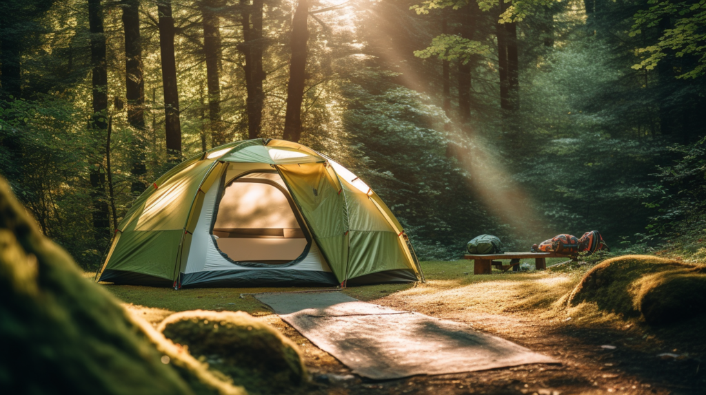 A dome tent at a campsite
