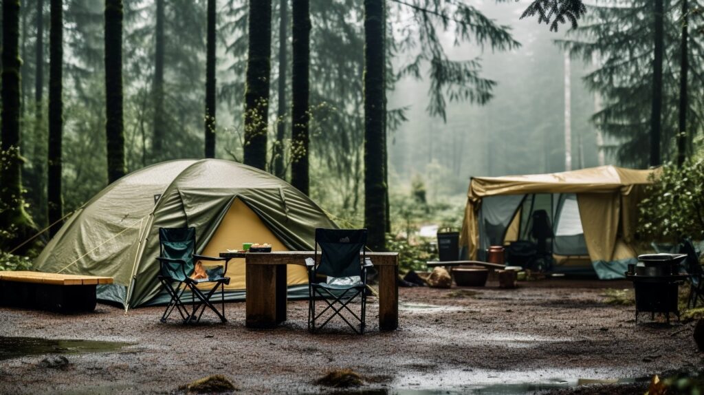 Campsite in the rain