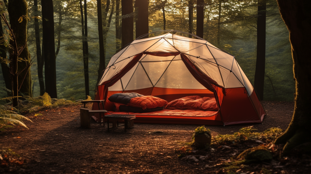 A dome tent in the forest