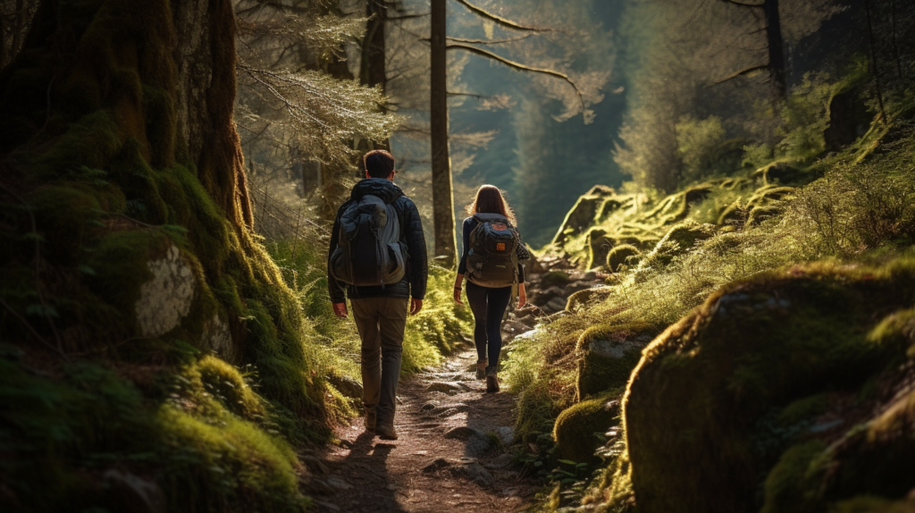 People hiking in the forest on National Trails Day